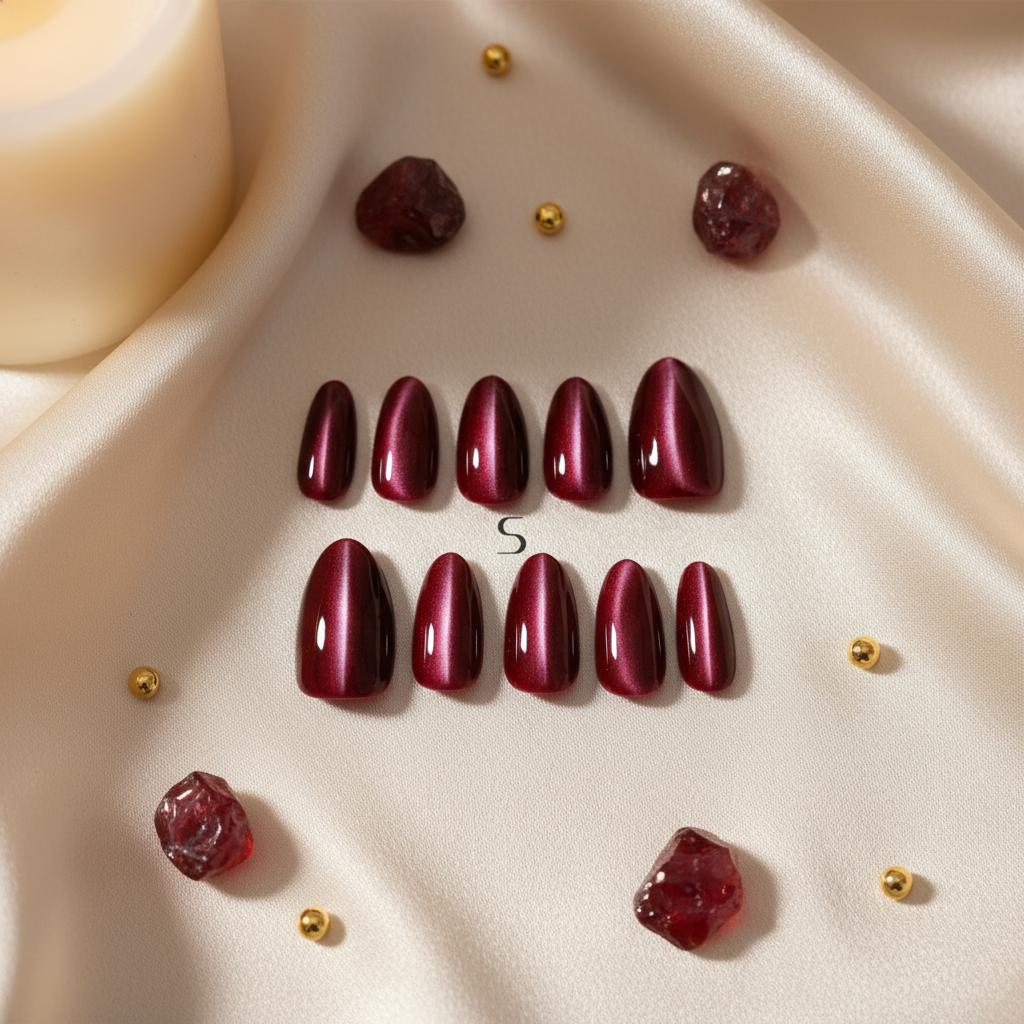 2.5 Oval Almond Gloss Ruby Catseye on cream silk