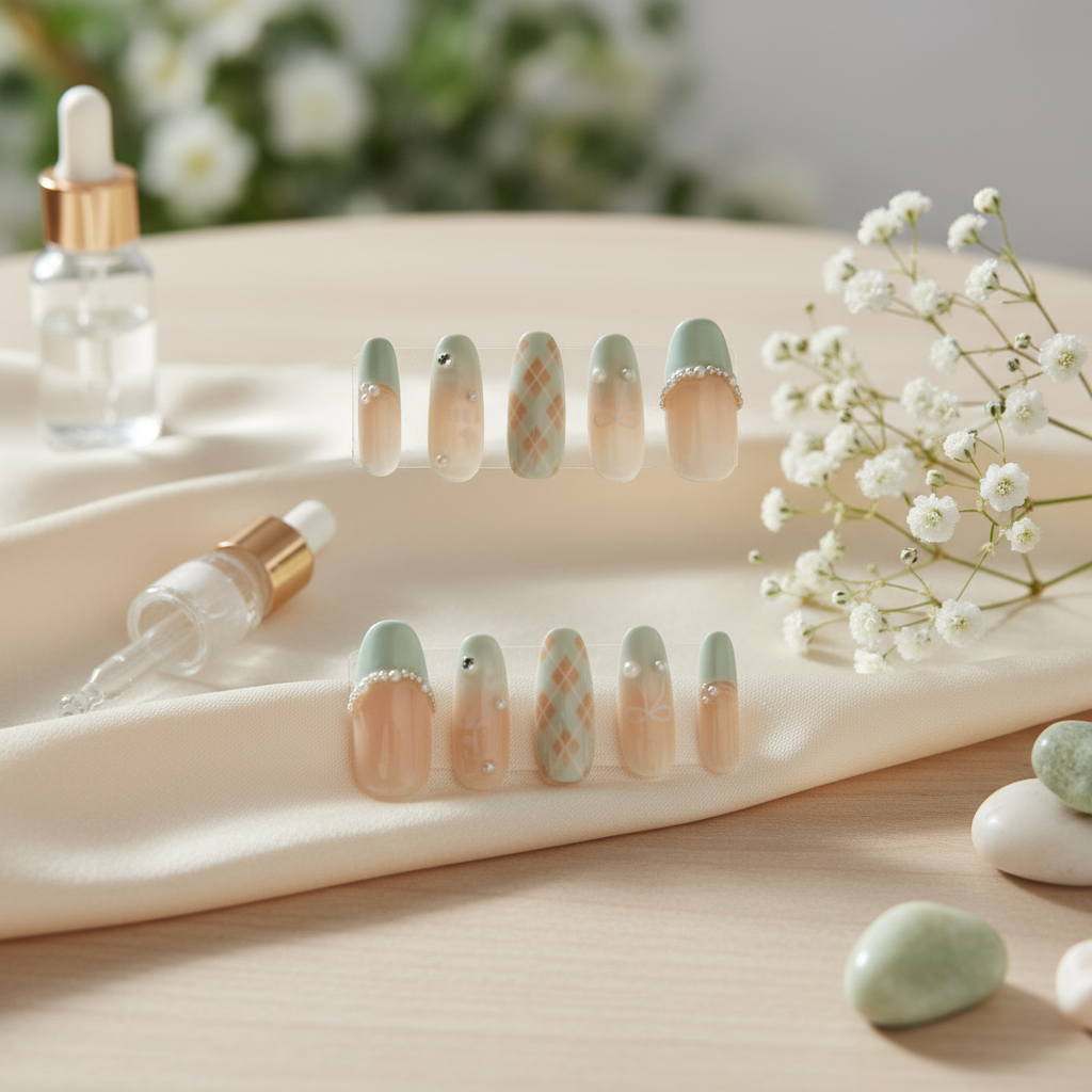 2.5 Oval French Baby Green Pearl Plaid product image