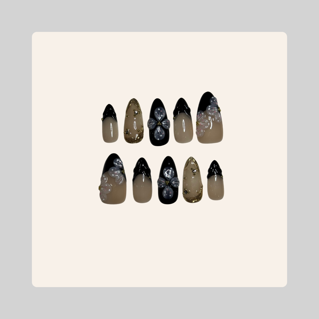 2.5 Stiletto Black Gold French Cherry Blossom