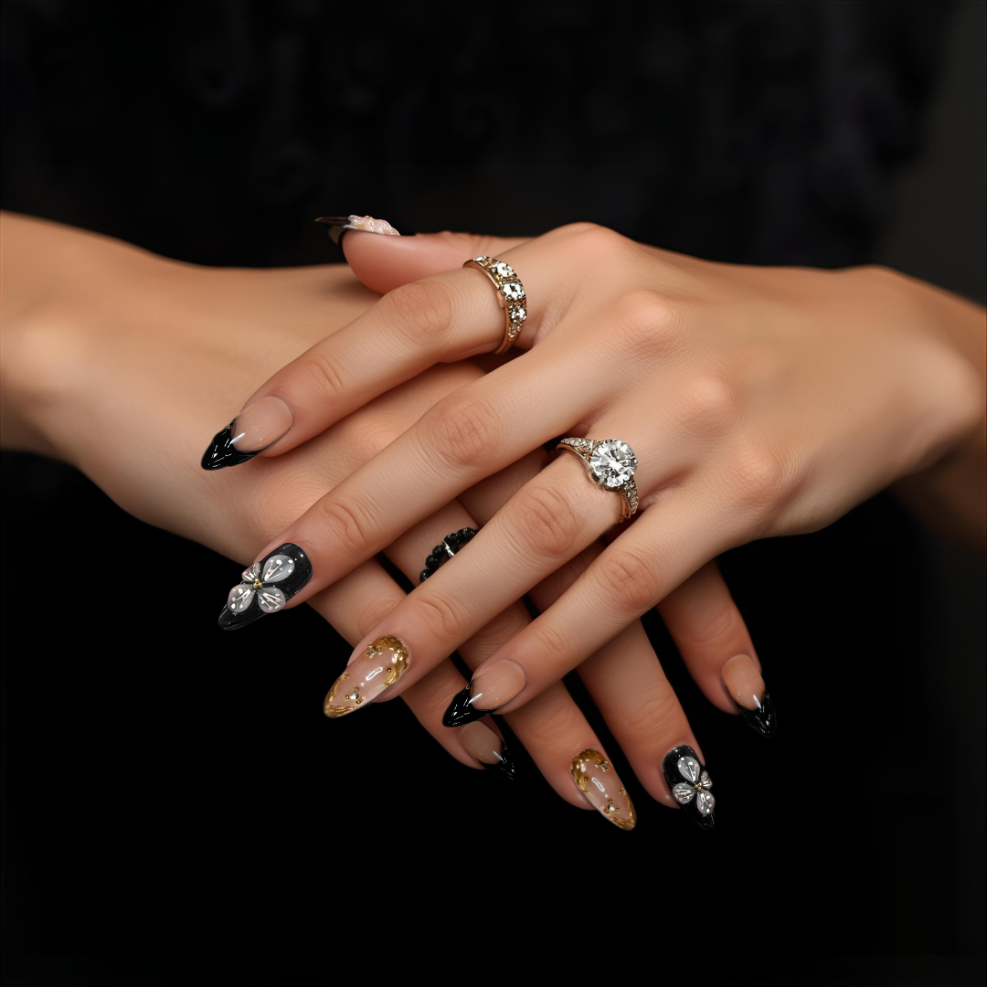 2.5 Stiletto Black Gold French Cherry Blossom